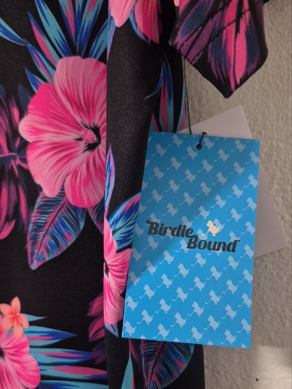 Birdie Bound Black Floral Print Men's Polo Shirt - Picture 2 of 7